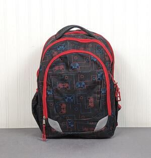 Olivet Gaming School Bag Black & Red Game Controllers Kids Travel Backpack